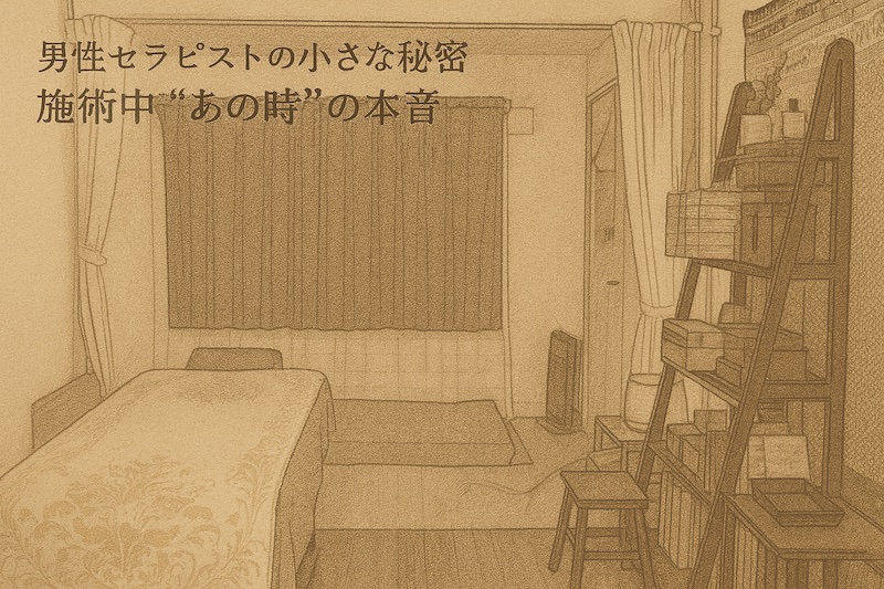 男性セラピストの小さな秘密 Vol.1|お客様をお迎えする準備──その前から、もう始まっています。 大阪・クラトームの施術室を描いたイラスト|男性セラピストの空間紹介
